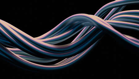 Abstract 3d render, background design, colorful metal wavy linesの写真素材