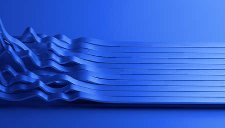 Abstract 3d render, background design with blue wavy linesの写真素材