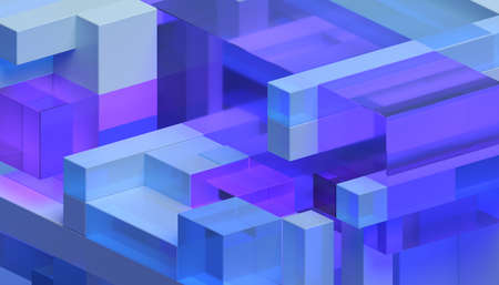 Abstract 3d render, blue and purple geometric composition, background designの写真素材