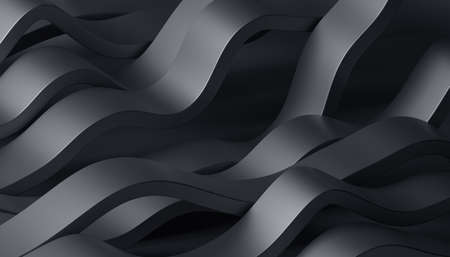 Abstract 3d render, background design with black wavy linesの写真素材