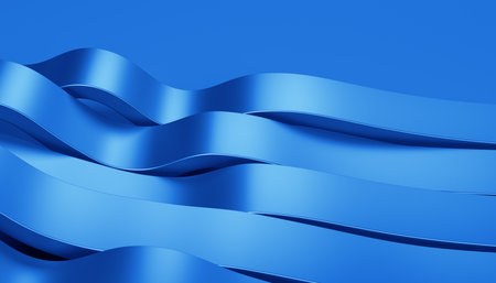 Abstract 3d render, background design with blue wavy linesの写真素材