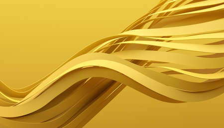 Abstract 3d render, background design, yellow wavy linesの写真素材