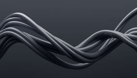 Abstract 3d render, background design, dark wavy linesの写真素材