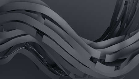 Abstract 3d render, background design, black wavy linesの写真素材