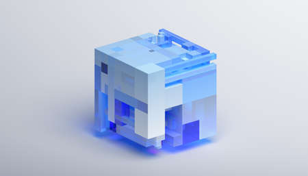 Abstract 3d render, blue and white geometric composition, background designの写真素材