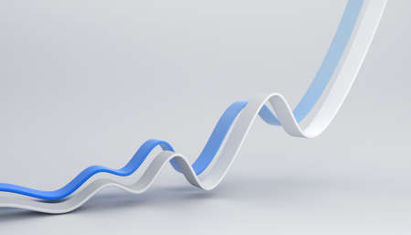 Abstract 3d render, minimalistic background with blue and white curved linesの写真素材