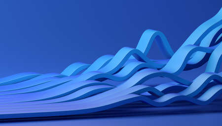 Abstract 3d render, background design with blue wavy linesの写真素材