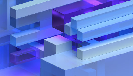 Abstract 3d render, blue and purple geometric composition, background designの写真素材