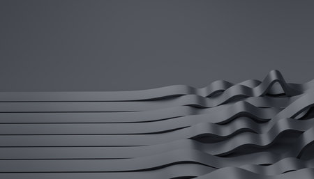 Abstract 3d render, background design with black wavy linesの写真素材