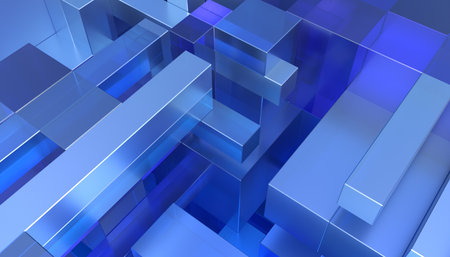 Abstract 3d render, geometric composition, blue background designの写真素材