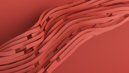 Abstract 3d render, background design, red wavy linesの写真素材