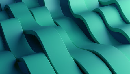 Abstract 3d render, background design with green wavy linesの写真素材