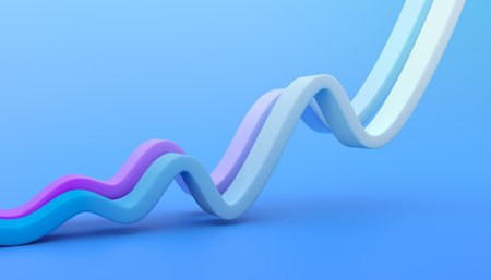 Abstract 3d render, minimalistic background with blue and purple curved linesの写真素材