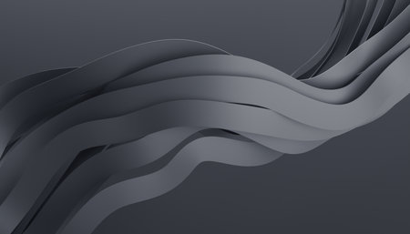 Abstract 3d render, background design, dark wavy linesの写真素材