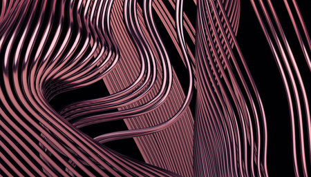 Abstract 3d render, background design with copper curved lines, modern illustrationの写真素材