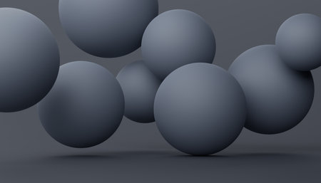 Abstract 3d render of dark gray spheres, modern background designの写真素材