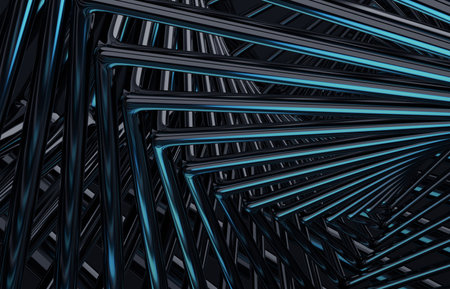 Abstract futuristic black structure, dark background design, 3d renderの写真素材