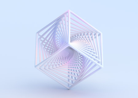 Abstract 3d render, geometric design of a white cubeの写真素材