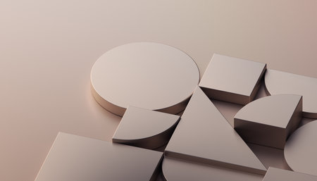 Abstract geometric composition, gold background design, 3d renderの写真素材