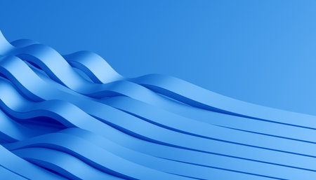 Abstract 3d render, background design with blue wavy linesの写真素材