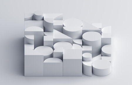 Abstract geometric composition, white background design, 3d renderの写真素材