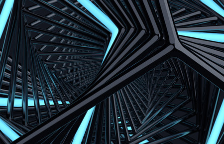 Abstract futuristic black structure, dark background design, 3d render