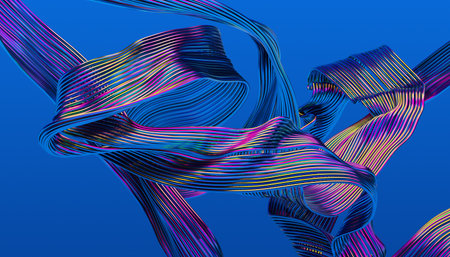 Abstract 3d render, background design with milticolored curved lines, modern illustrationの写真素材