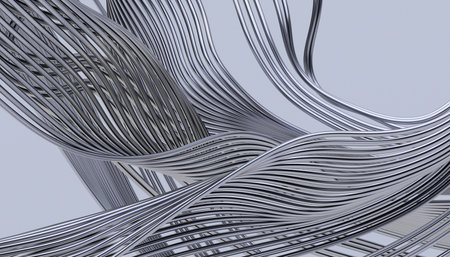 Abstract 3d render, background design with silver curved lines, modern illustration