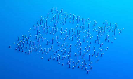 Abstract 3d render, blue geometric background designの写真素材