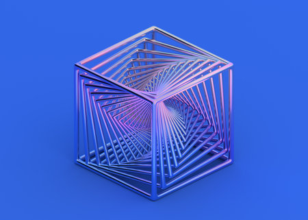 Abstract 3d render, geometric design of a colorful cubeの写真素材