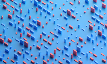 Abstract 3d render, blue and red geometric background designの写真素材
