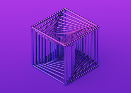 Abstract 3d render, geometric design of a purple cubeの写真素材
