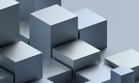 Abstract 3d render, silver colored geometric background designの写真素材