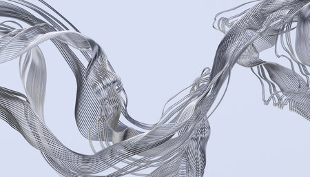 Abstract 3d render, background design with silver curved lines, modern illustrationの写真素材