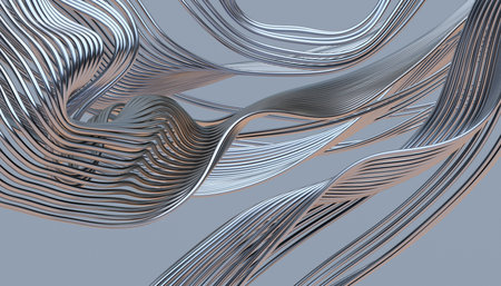 Abstract 3d render, background design with silver curved lines, modern illustrationの写真素材