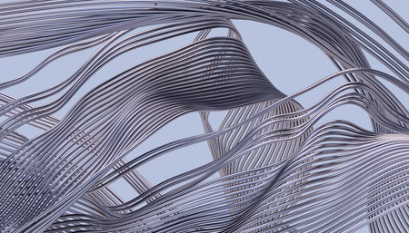 Abstract 3d render, background design with silver curved lines, modern illustrationの写真素材