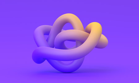 Abstract shape in purple and yellow color, 3d render, modern minimalist illustrationの写真素材