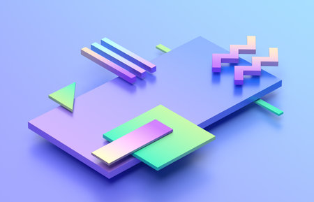 Abstract 3d render, colorful geometric composition designの写真素材