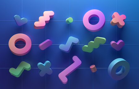 Abstract 3d render, colorful design with geometric shapes