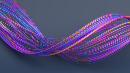 Abstract 3d render, background design with colorful curved linesの写真素材