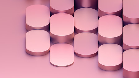 Abstract background design, rose gold colored geometric shapes, 3d renderの写真素材