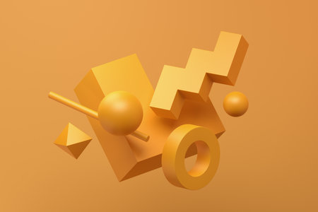 Abstract 3d render, geometric composition, yellow background designの写真素材