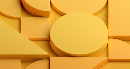 Abstract geometric composition, yellow background design, 3d renderの写真素材