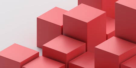 Abstract 3d render, red geometric background designの写真素材