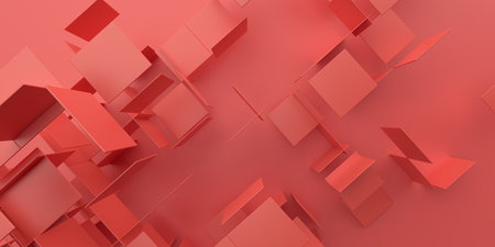 Abstract 3d render, red squares, geometric background designの写真素材