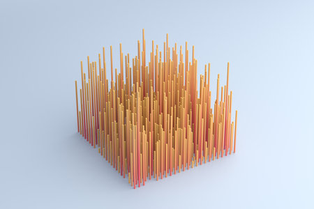 Abstract 3d render, geometric background design with yellow linesの写真素材