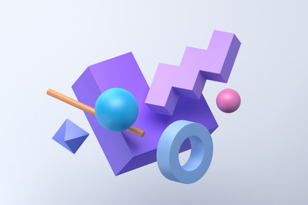 Abstract 3d render, colorful geometric composition, background designの写真素材
