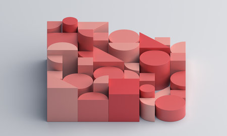 Abstract geometric composition, red background design, 3d renderの写真素材