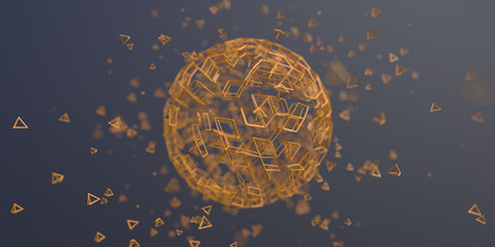 Geometric background design with yellow abstract sphere, 3d renderの写真素材