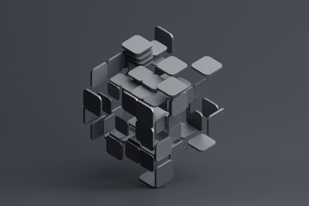 Abstract 3d render, black geometric composition designの写真素材